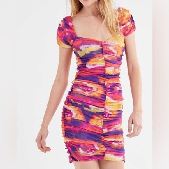 Urban Outfitters Multi Color Ruched Body Con Mini Dress size xs - Picture 1 of 5